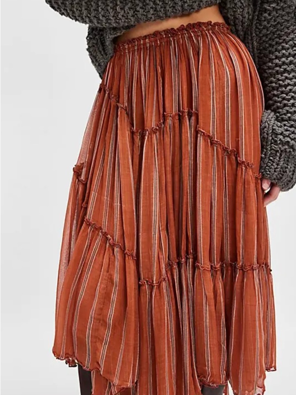 Free People FP One Ember Printed Midi Skirt – Terracotta Stripe – Size S/P – NWT